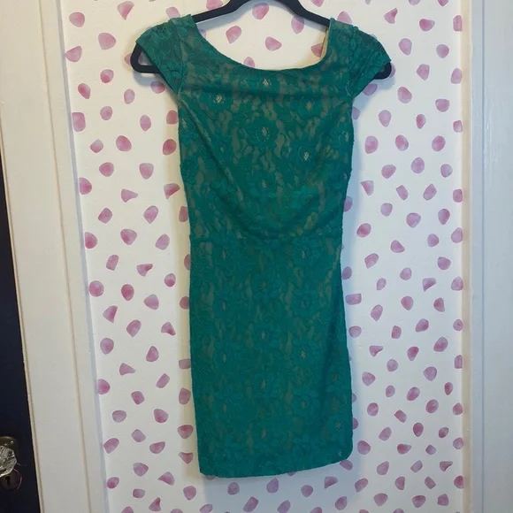 Bebe Dresses | Green Lace Bebe Dress with Back Cut Out | Color: Green | Size: XXS | Saraplunkett52'S Closet